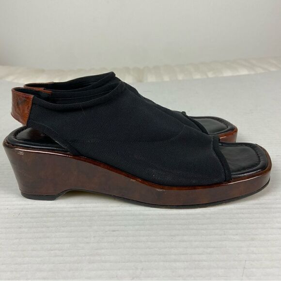 Donald J Pliner Black & Brown Wedged Platform Sole Sling Back Sandals Size 7.5N - Picture 11 of 12